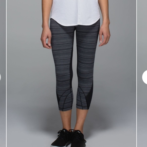 Lululemon Run Inspire Crop Leggings Cyber Stripe Deep Coal Black size 6 - Picture 2 of 16